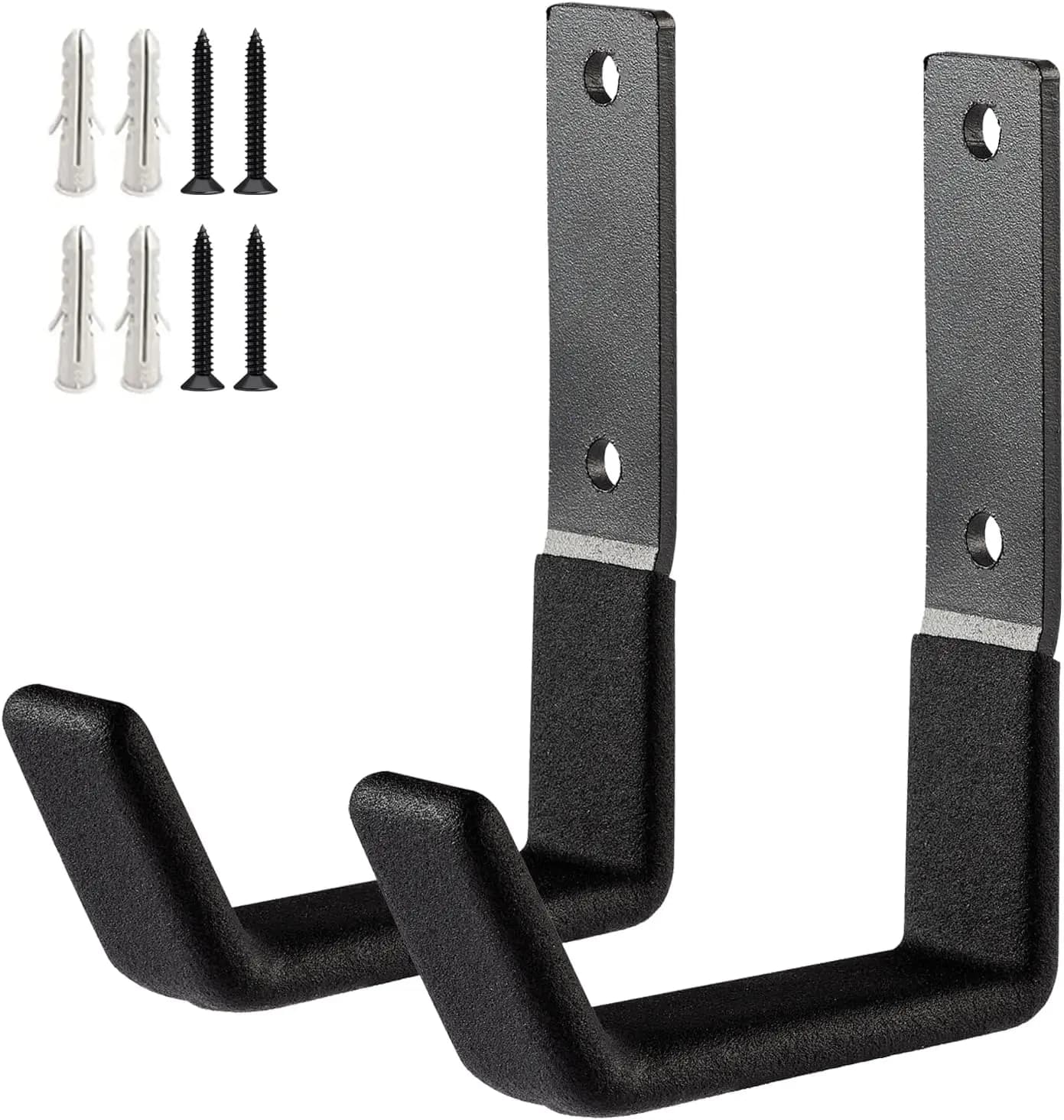 Ganci da parete resistenti per garage e giardino - Ganci a U in acciaio con rivestimento antiscivolo per attrezzi e tubi (confezione da 2, piccoli)
