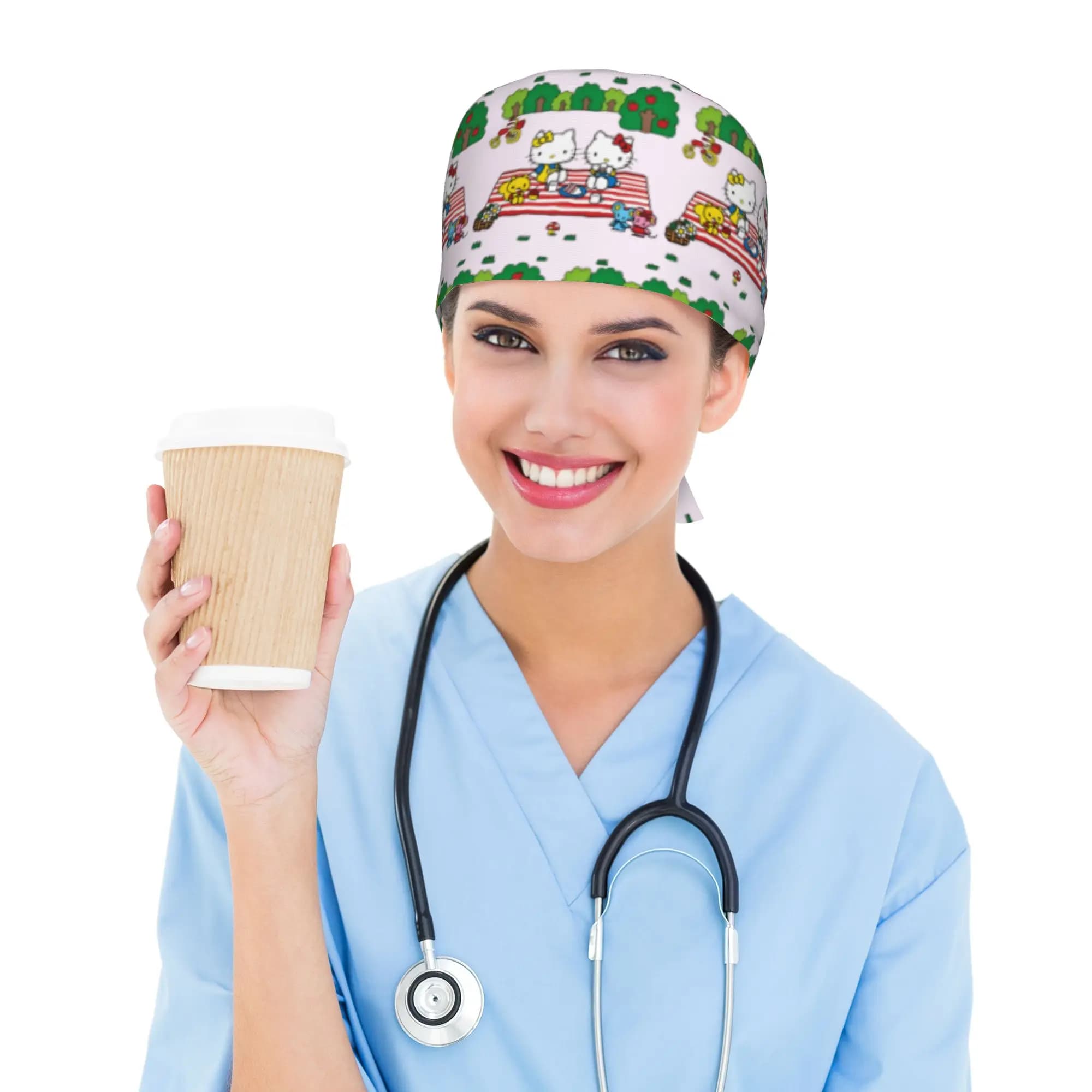 Cappello da Lavoro Personalizzato con Gattini, Berretto Chirurgico Anime per Uomo e Donna, Cappello per Infermieri e Dentisti