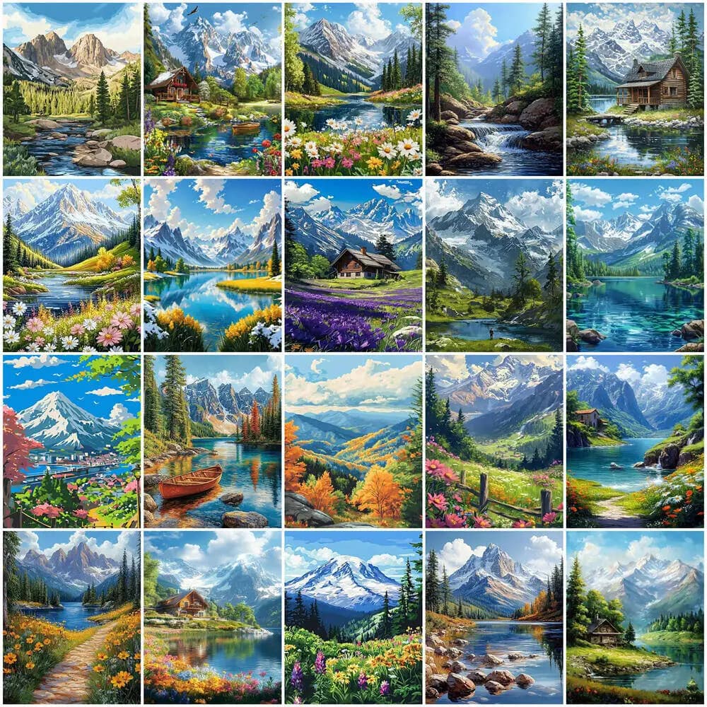 2026 Oil Painting By Numbers Mountain Landscape DIY Digital Painting House Tree Scenery Picture Artcraft On Diamond Handpainte