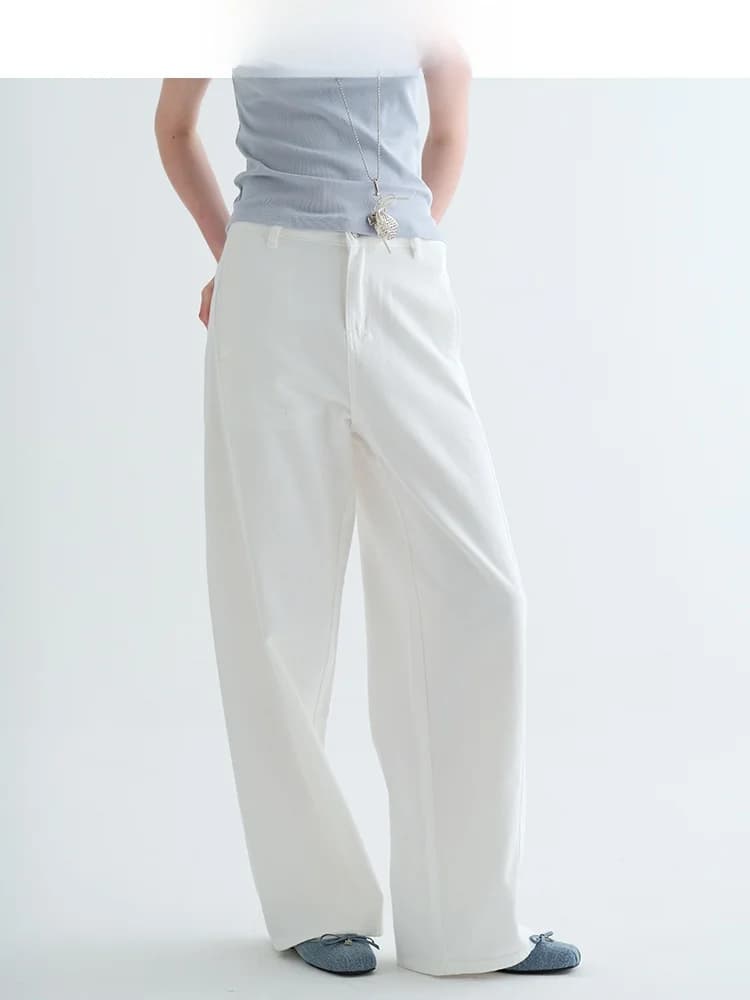 Jeans Bianchi Basic a Gamba Larga da Donna, Nuovo Stile Primavera 2026, Vita Alta Modellante, Tessuto Rigido, per Uso Quotidiano, in Morbido Cotone Denim