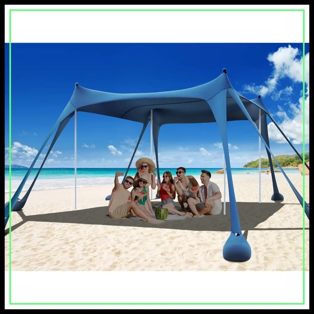 Tenda da Spiaggia Parasole UPF50+ 3x3m con Sacchi di Sabbia e Pali per 8 Persone, Ideale per Campeggio, Pesca, Picnic