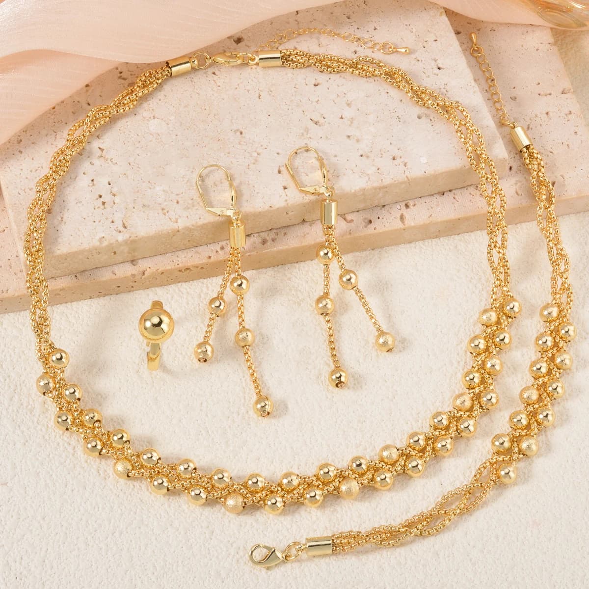 Set di gioielli da donna Collana di perle Bracciale Orecchini Anello Sposa Set da sposa 4 pezzi