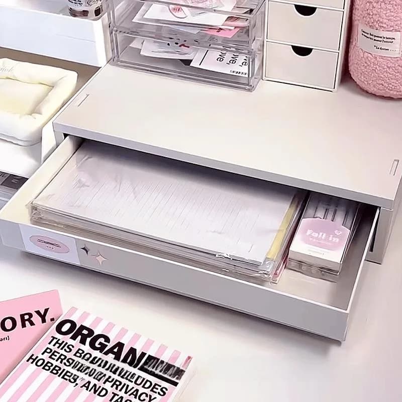 Desk Organizer with Drawers, Documents and Books, Multi-Level Scaffale in Plastic Rectangular for Student Dormitory