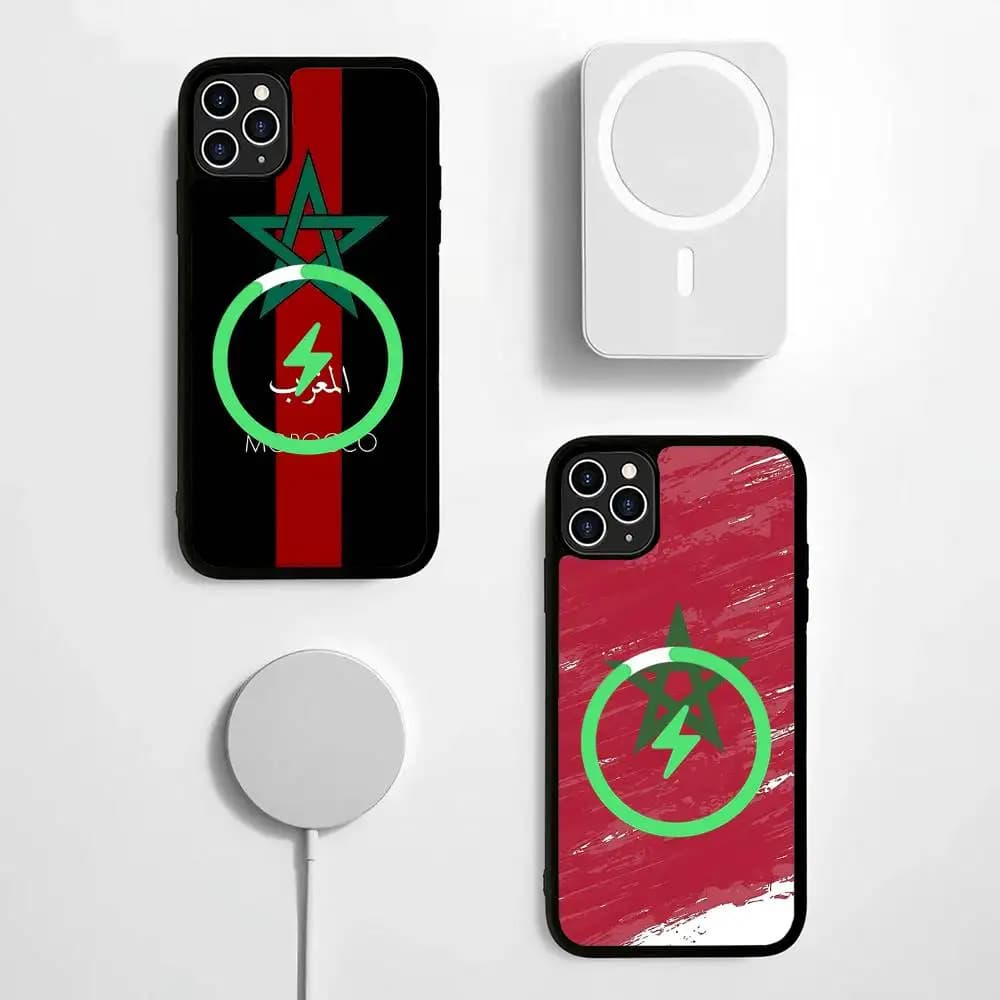 Cover per iPhone con Mappa e Bandiera del Marocco per MagSafe, Compatibile con iPhone 17 16 Pro Max 15 14 Plus 13 12 11, Custodia per Ricarica Wireless