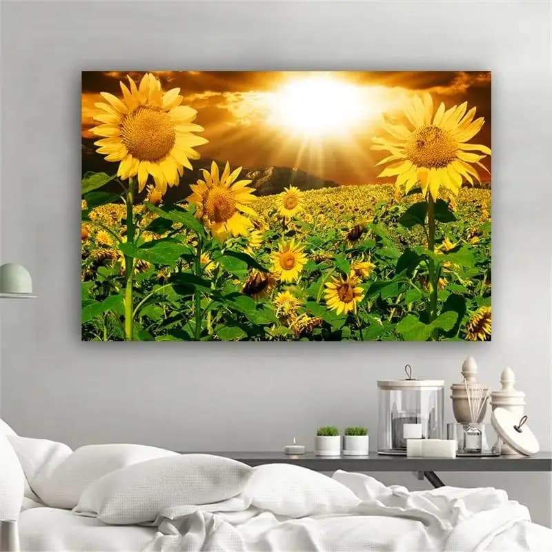 Sunflower Landscape Canvas Art Sunrise Nature Scene Wall Poster Living Room Decor Unframed
