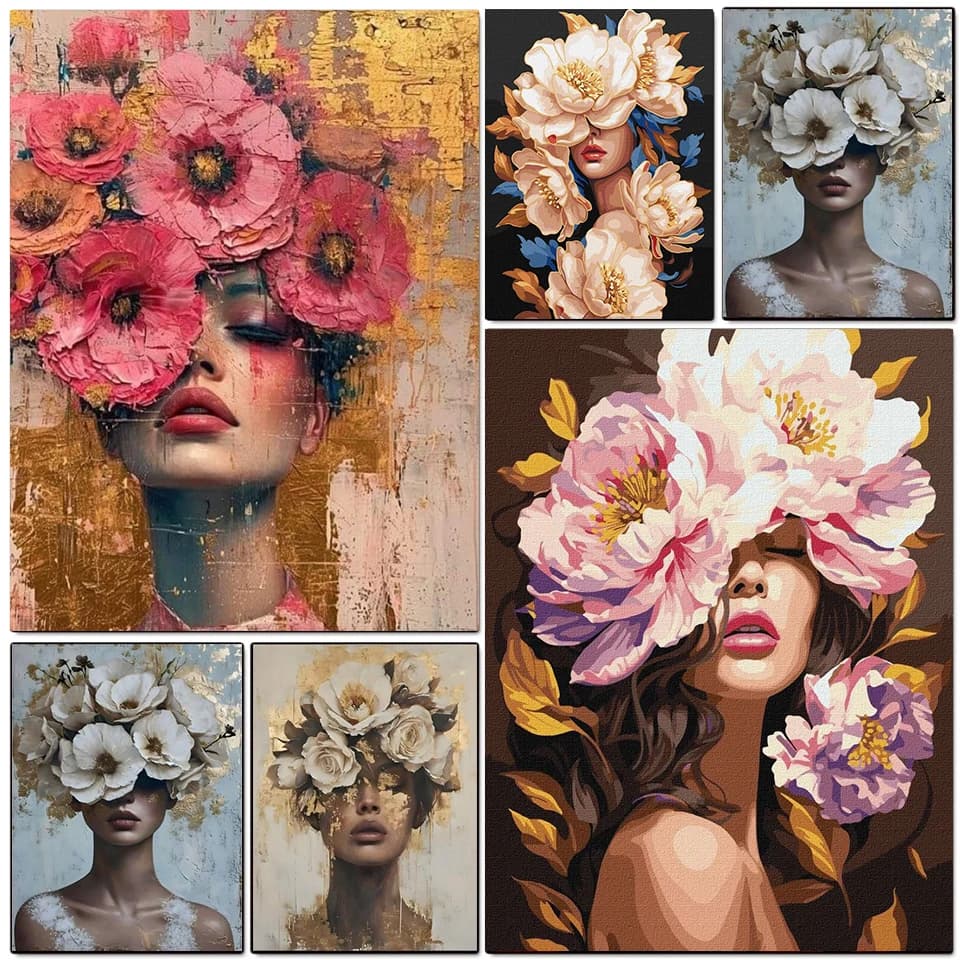 Pittura diamante Ragazza di bellezza Pittura artistica diamante Pieno quadrato rotondo Fiore 5D Fai da te Ricamo Mosaico Donna Decorazioni per la casa