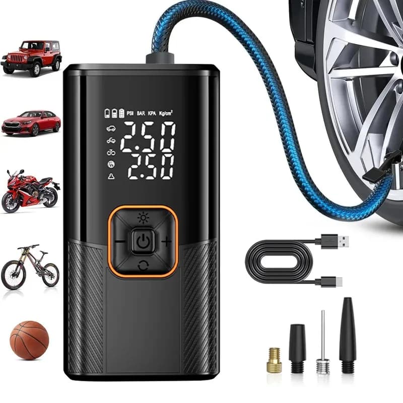 Nuova pompa d'aria portatile senza fili per gonfiatore di pneumatici per auto con luce a LED Batteria di grande capacità Pompa elettrica a ricarica rapida USB C