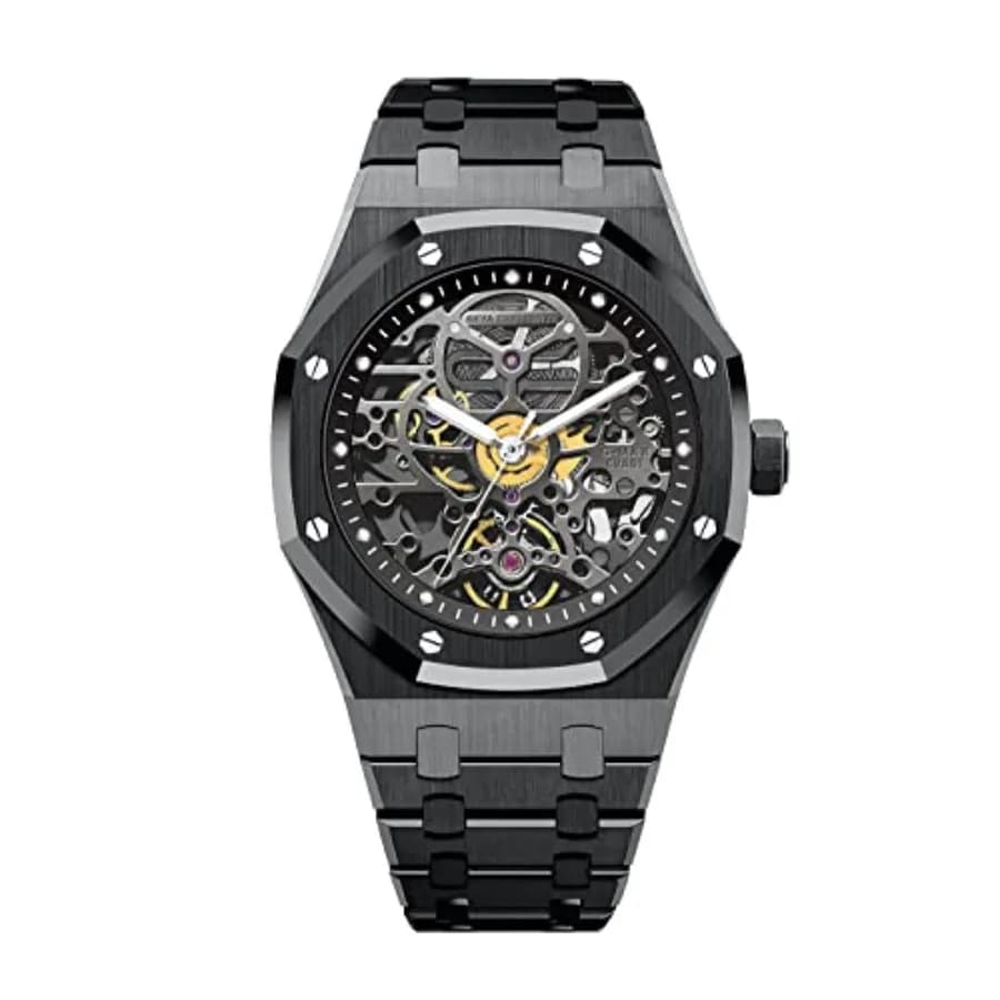 Orologio da Polso Meccanico Automatico GeYa Redhai, Scheletrato in Acciaio Inox, Impermeabile 50M, Antiurto, Casual, Subacqueo, per Uomo