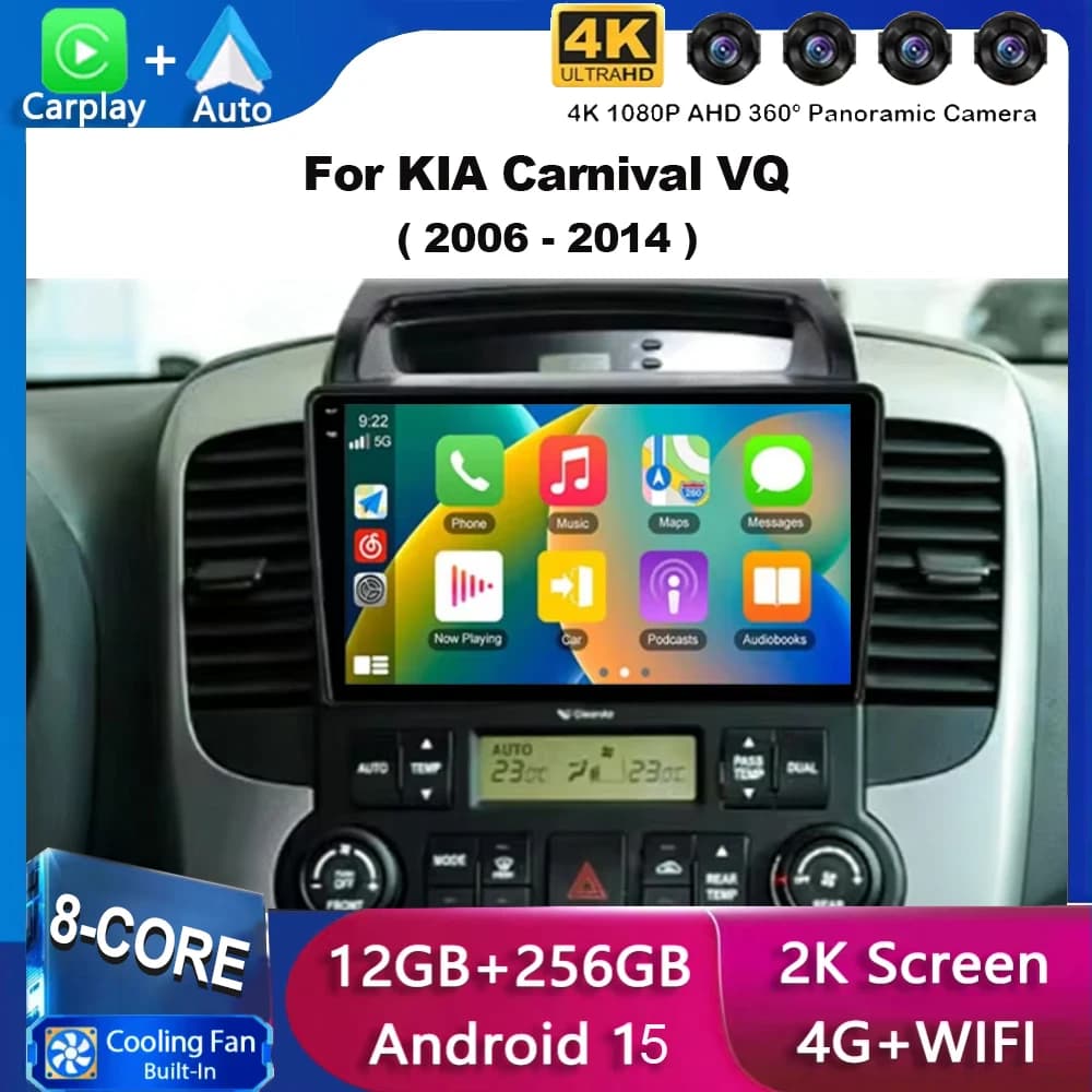 Autoradio Android 15 per KIA Carnival VQ 2006 - 2014, Lettore Multimediale 2K con Navigazione GPS, CarPlay, Stereo 4G WIFI BT DSP