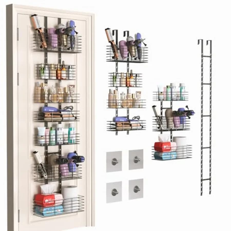 Organizer da appendere sopra la porta, portaoggetti da doccia e porta attrezzi per capelli/asciugacapelli regolabile da parete, da appendere dietro la porta