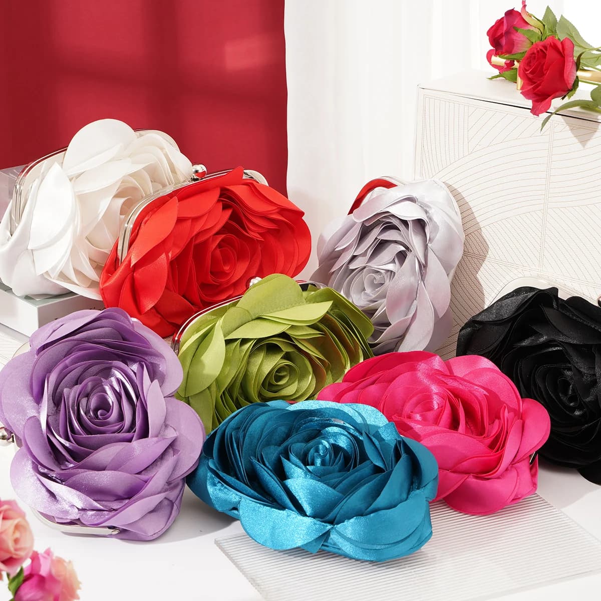Women's Evening Bag Portable Wedding Bag with Flowers Bag Small Dress Full Dress Wedding Wallet Women's Bag with Floral Chain