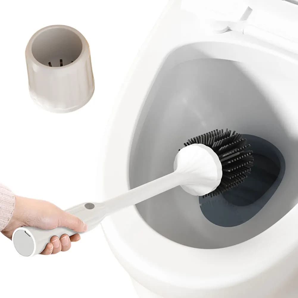 Set di spazzole elettriche per WC con supporto, manico lungo antiscivolo, spazzola per WC in silicone, set di accessori per il bagno