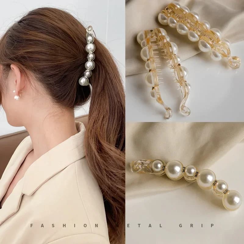 Fermaglio per capelli a banana con perle, accessorio per capelli stile semplice, fermaglio verticale a banana con perle, fermaglio a banana con perle per coda di cavallo, accessorio per capelli.