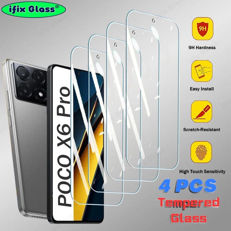 4 pezzi di vetro temperato per Xiaomi POCO F6 X6 F5 X5 M6 Pro, protezione per lo schermo per POCO X6Pro F6Pro X5Pro X6 F6 F5 Pro, pellicola protettiva in vetro.