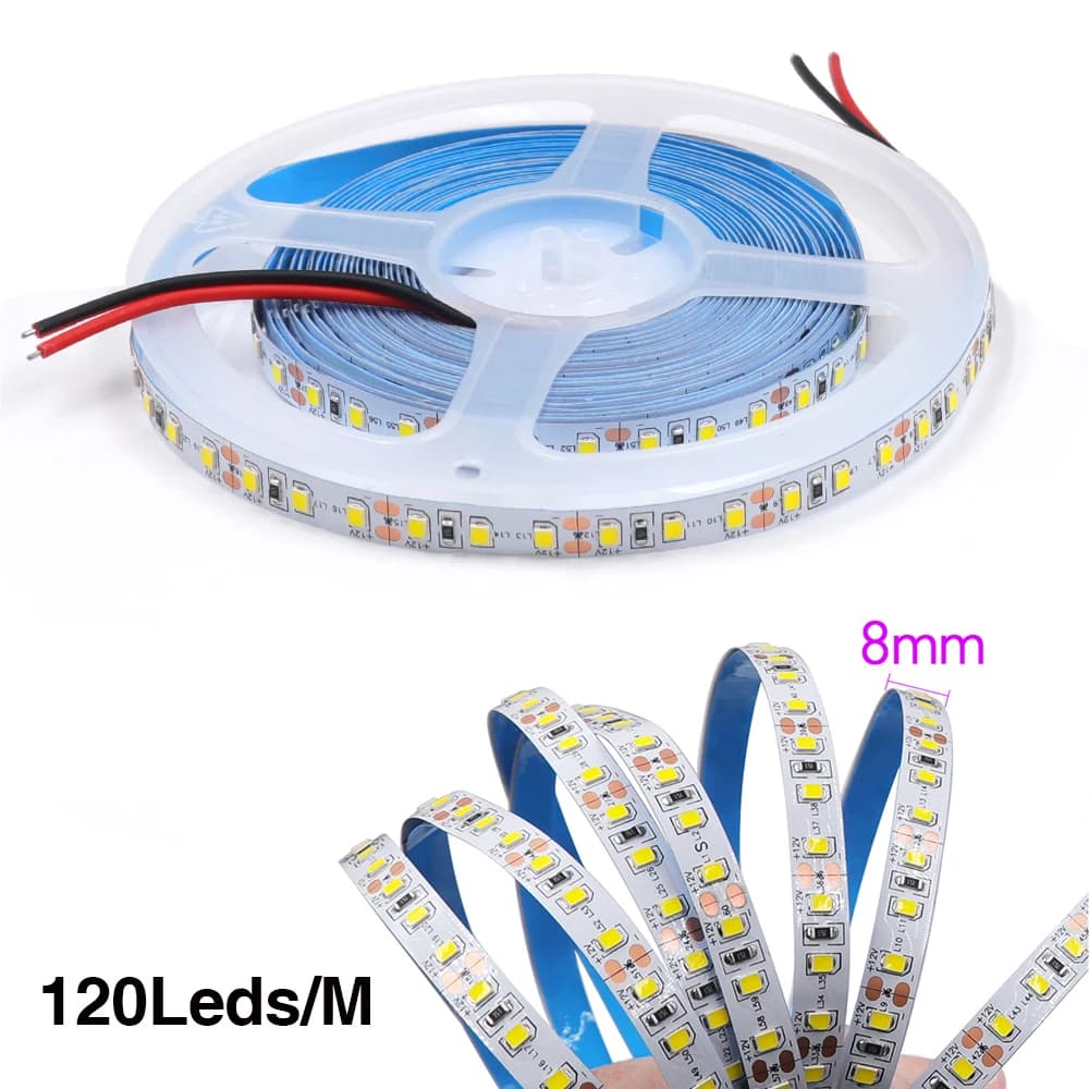 Striscia LED DC 12V SMD 2835 120LED/m Rossa Verde Blu Bianco Caldo Freddo per Decorazione Casa, Nastro Flessibile, Illuminazione Lineare