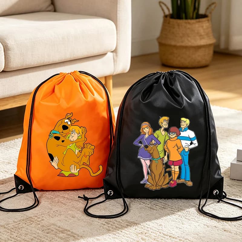Scooby Doo Drawstring Storage Bag Cool Cartoon Dog Pocket Backpack Polyester Cute Anime Print Lightweight Travel Organizer Bags