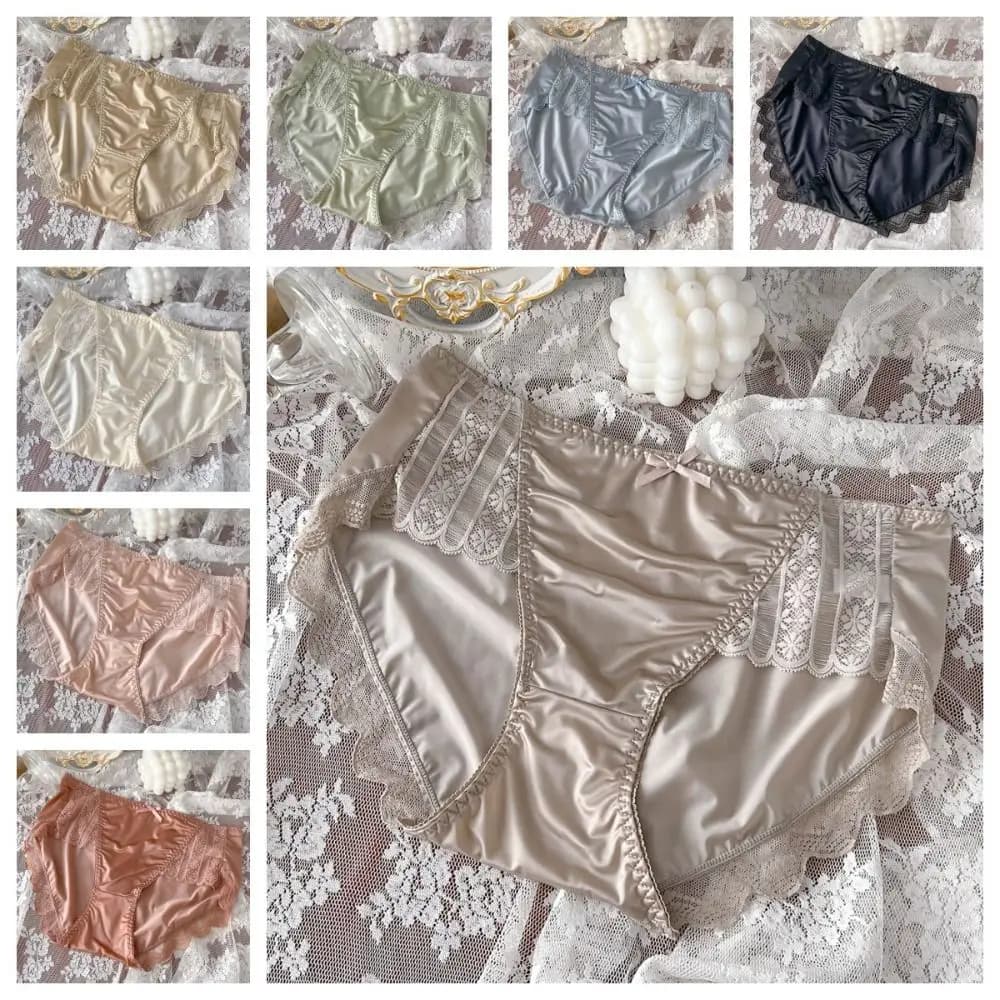 Mutande Intimo leggero in seta di ghiaccio Mutandine sexy morbide in raso Ricamo Mutandine di pizzo liscio da donna