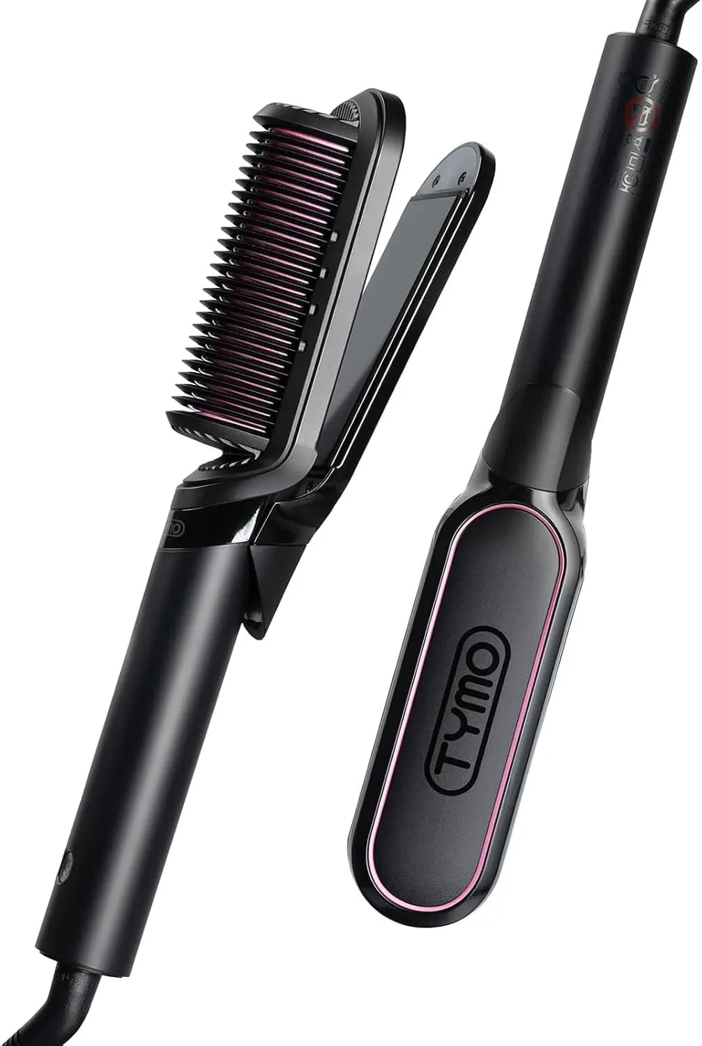2-in-1 smooth brush with 200M ions, Double Voltage ceramic for Anti-Crespo, Less Danni da Calore, Black