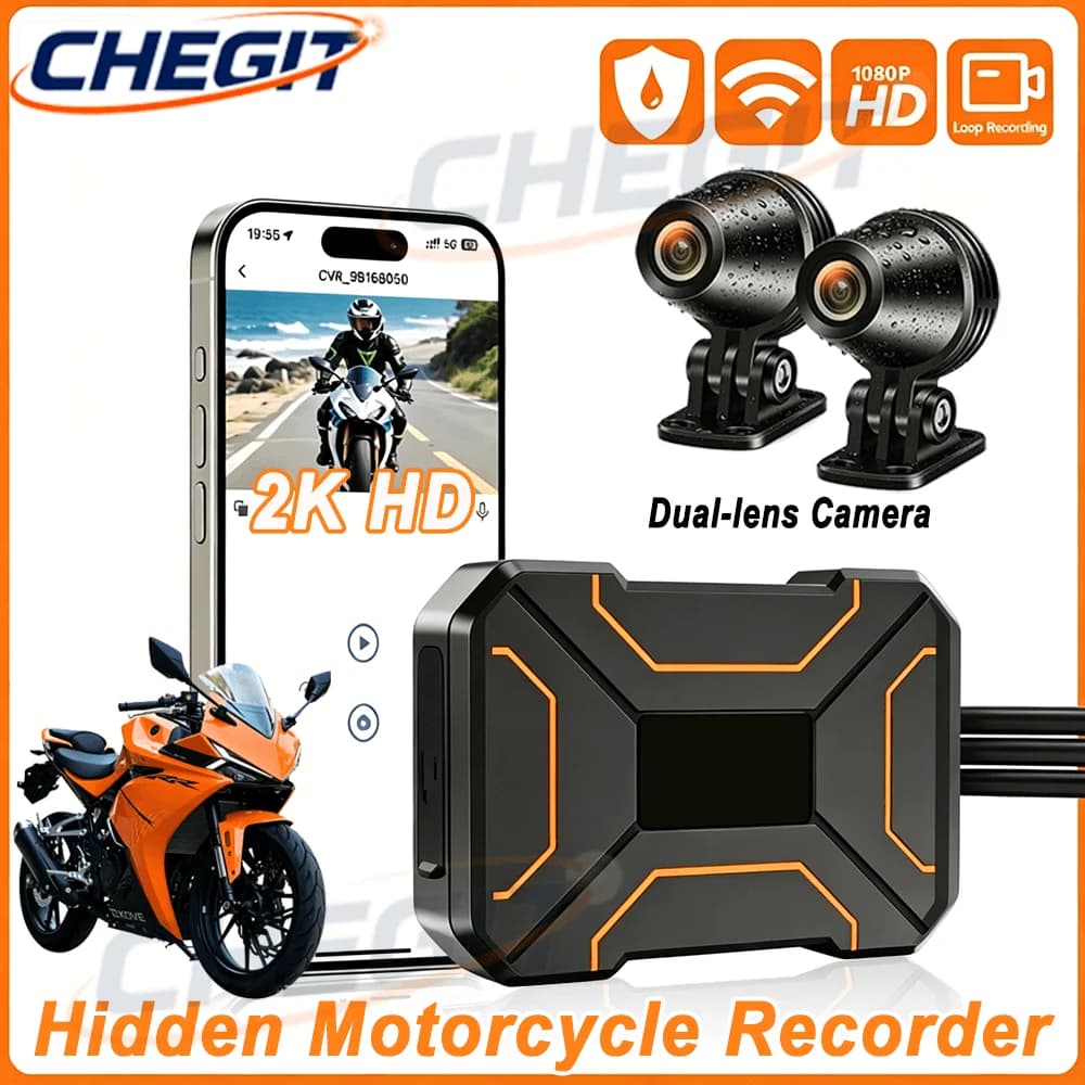 Telecamera DVR Doppia per Moto 2K/1080P Anteriore e Posteriore Impermeabile con Visione Notturna e WiFi