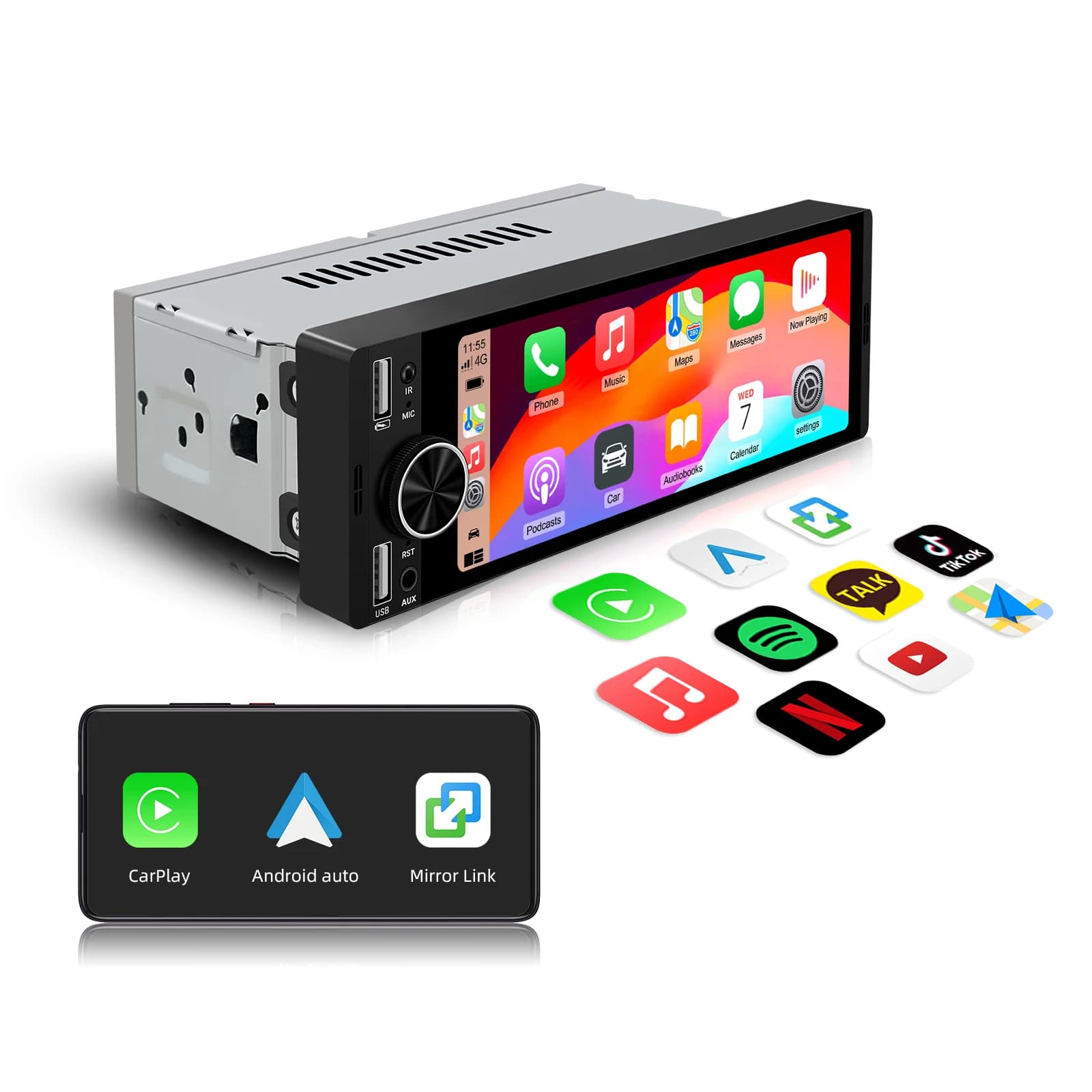 Autoradio Universale con Schermo Touch da 6,86 Pollici, CarPlay Wireless e Android Auto, Lettore Multimediale Intelligente, Bluetooth Integrato
