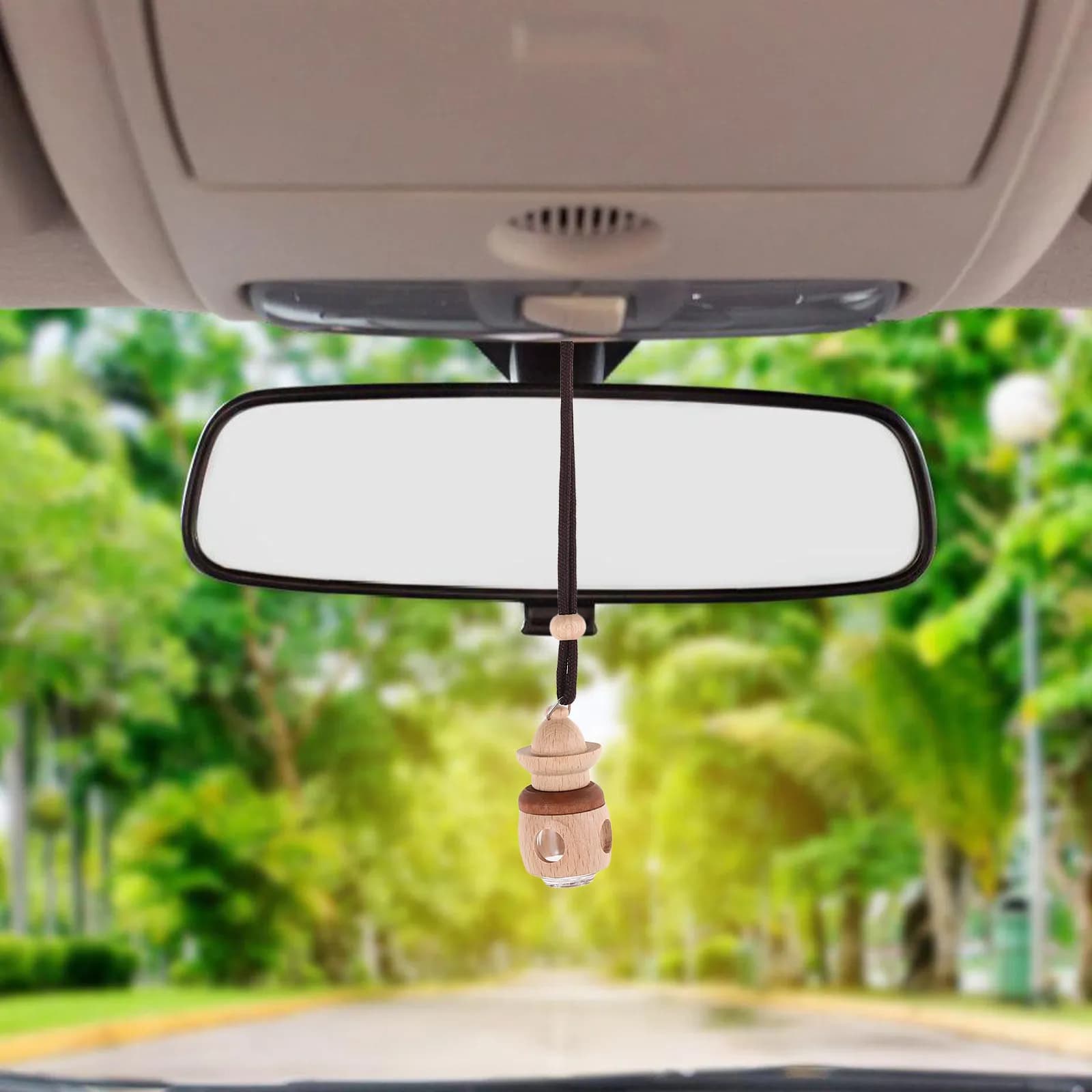 Diffusore di Oli Essenziali per Auto, Grazioso Deodorante in Legno Ricaricabile da Appendere allo Specchietto Retrovisore, Bottiglia per Aromaterapia