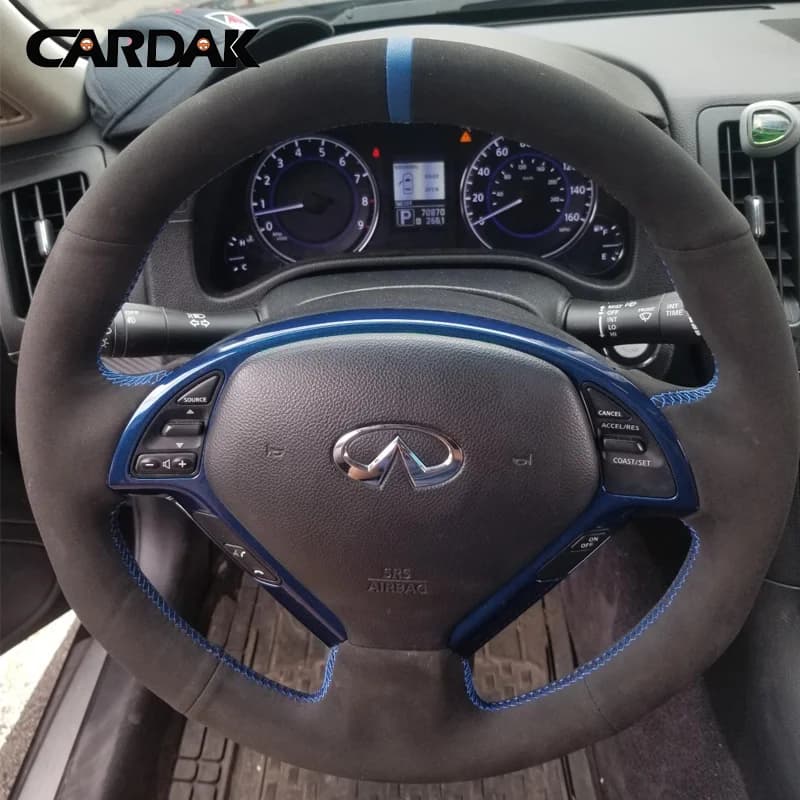 Coprivolante in pelle scamosciata completamente nera per Infiniti G25 G35 G37 X30 EX35 EX37 Q40 Q60 QX50 2008-2018