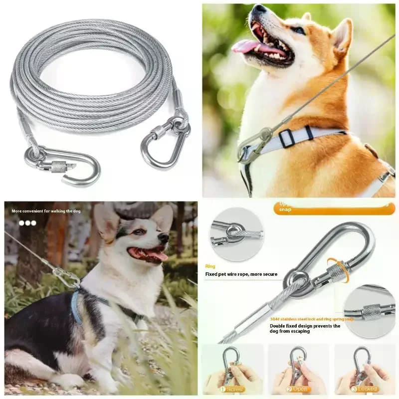 Dog Tie Out Cable Double-headed Leash Raction Rope With Metal Buckle Steel Wire Anti-rust Training Collar Outdoor Dogs Strap