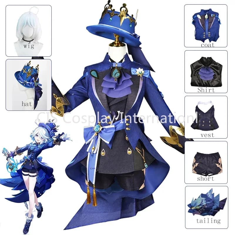 CIS Focalors Cosplay Genshin Impact Furina De Fontaine Cosplay Costume Wig Hat Shoes Halloween Party Outfits