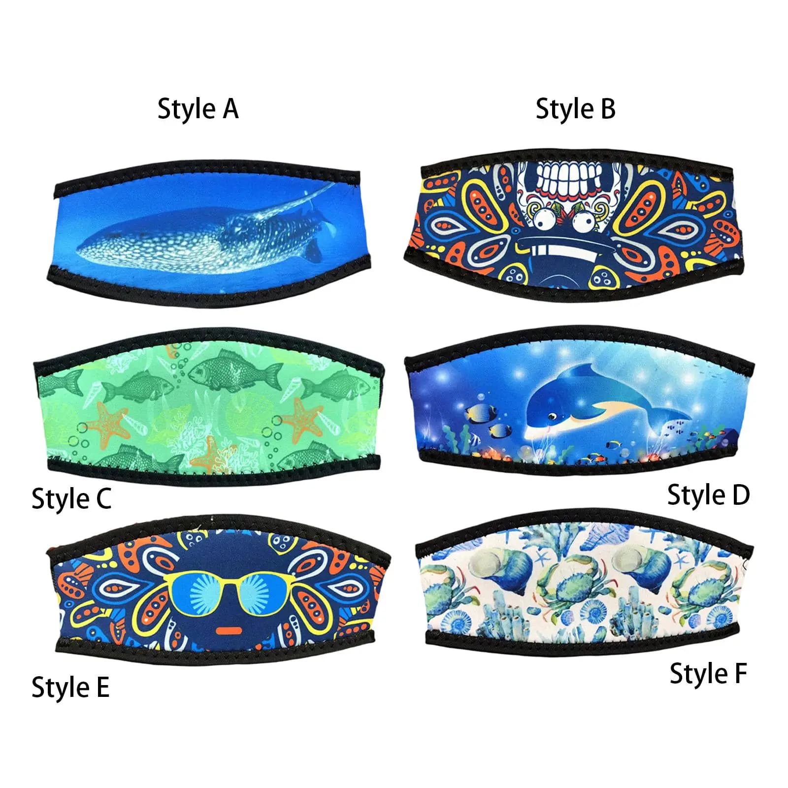 Neoprene mask strap covers for diving and snorkeling masks. Soft underwater mask strap