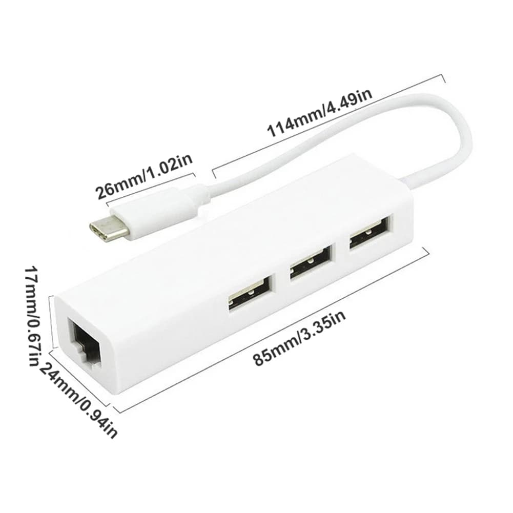 Scheda di Rete LAN da Type-C a RJ45, 4 Porte 4 in 1, Splitter RJ45 Type-C, Hub USB2.0 Type-C, Scheda di Rete USB 10GBit/s per Laptop e Tablet