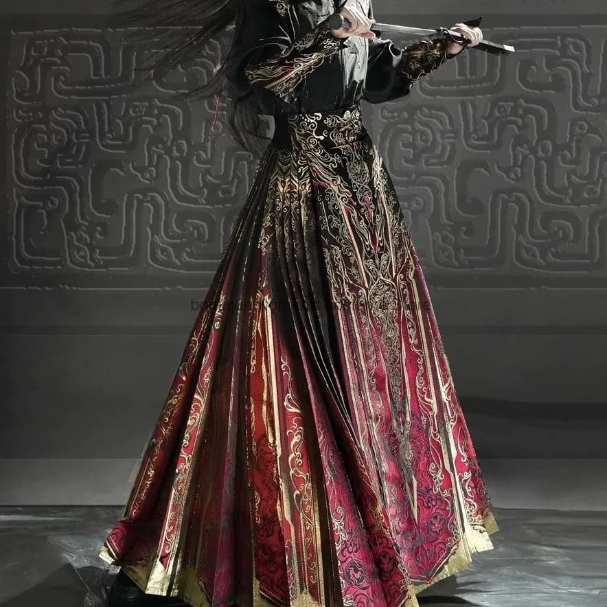 Hanfu For Both Men And Women Royal Style Ming Dynasty Chinese Style With The Sea-hunhou And Danglu Patterns Red Gold Skirt
