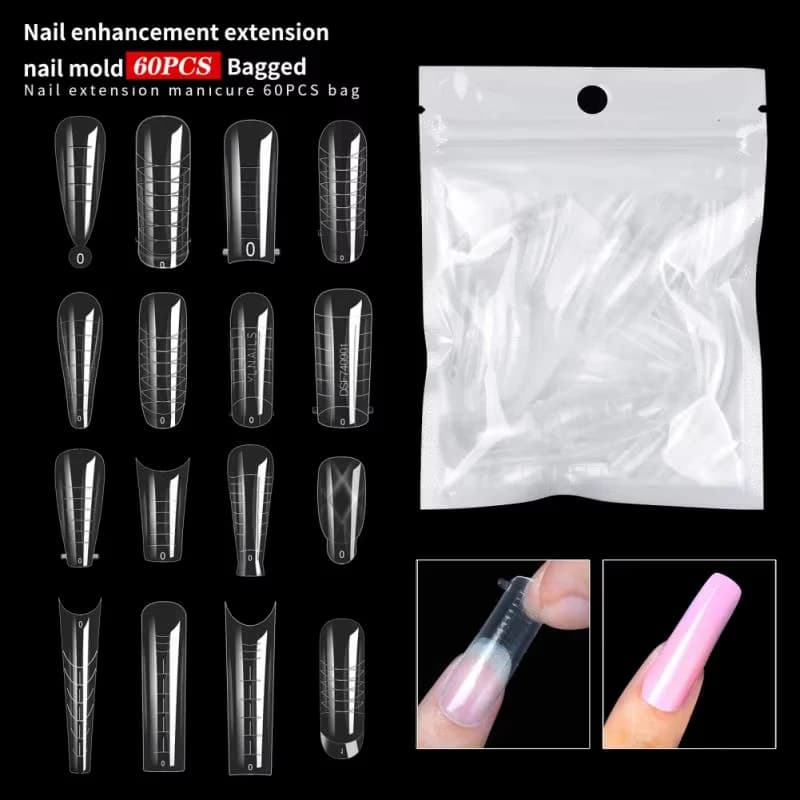 Forme per unghie di estensione da 60 pz/borsa per smalto gel UV Stampo per costruzione rapida Acrilico Punte per unghie finte Accessorio per manicure a doppio sistema