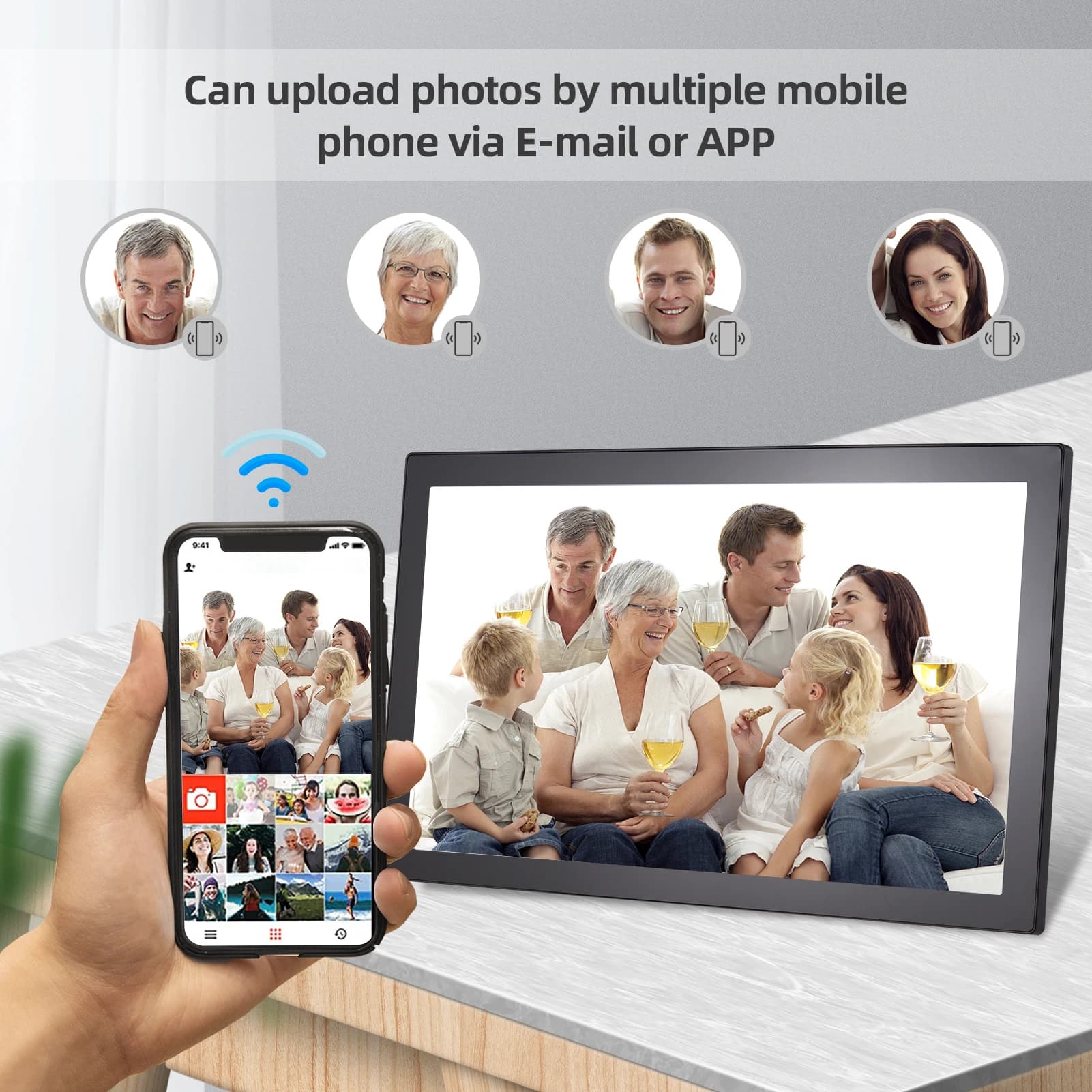 Cornice per foto digitale WiFi da 21,5 pollici Touch screen IPS 32 GB di archiviazione su cloud Rotazione automatica Cornice per foto di controllo APP Regalo per la famiglia