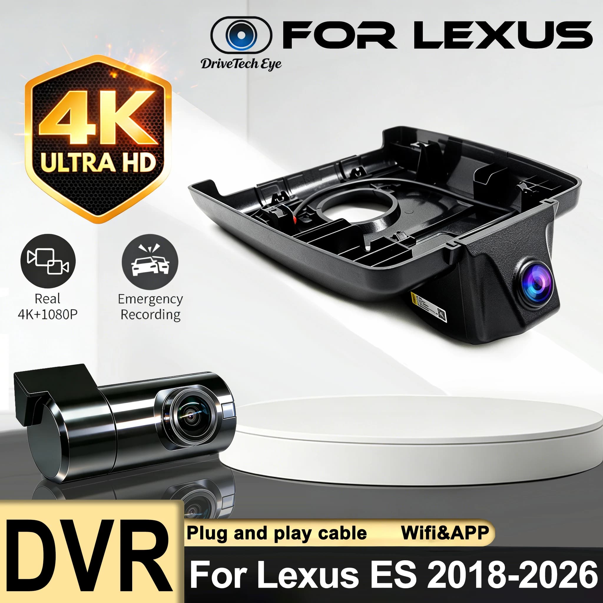 4K Plug And Play For Lexus ES ES300H 260ES SPORT 2018-2024 2025 2026 Car Wifi DVR Driving Video Recorder Dash Cam Camera