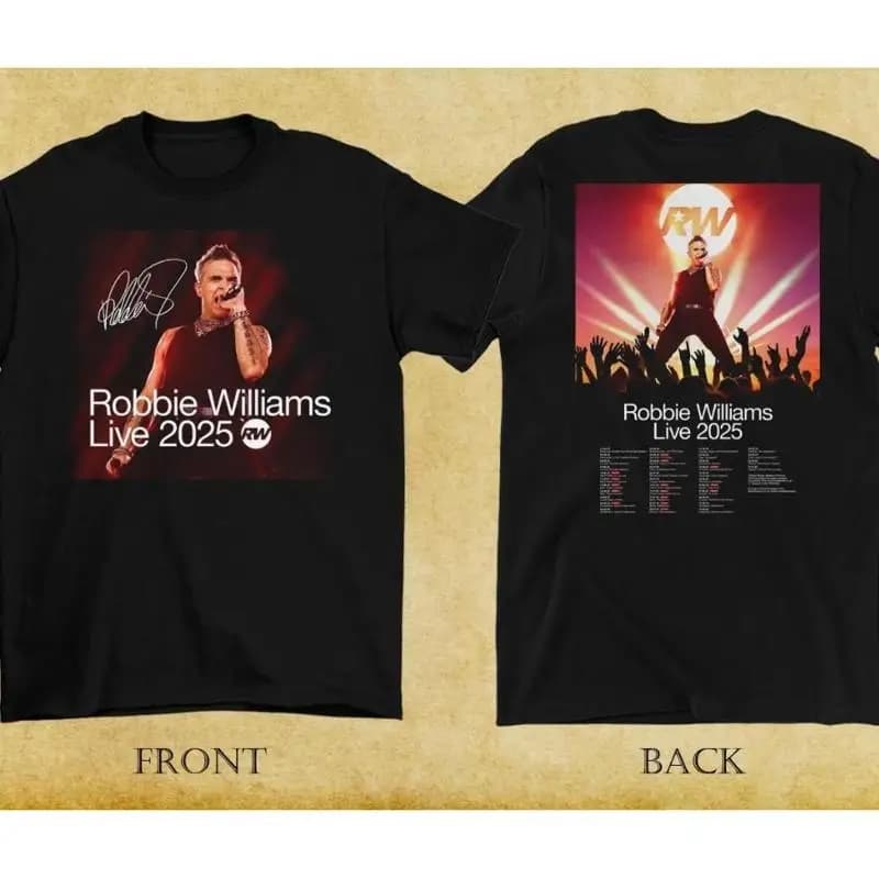 Maglietta del tour dal vivo del 2025 Robbie Williams nera S 5XL