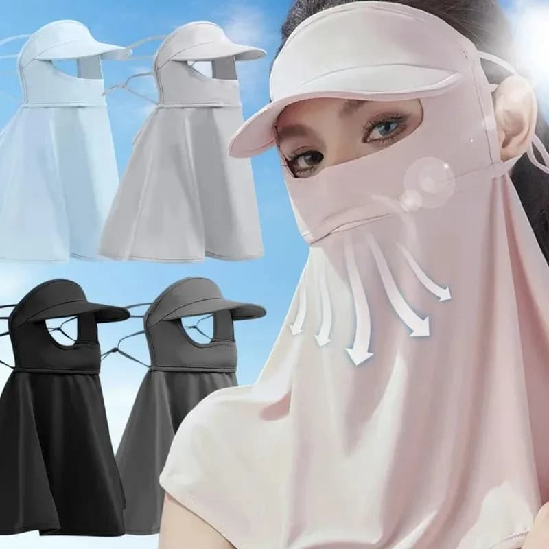 Sun Hats in Ice Silk with Mask for Woman and Man, Breathable for Open Sports, with Sun visor and UV Protection Without Tracks