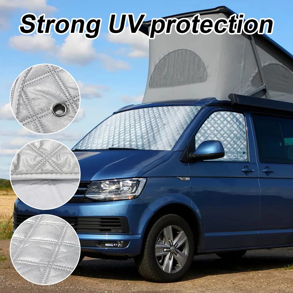 Set Parasole Estivo per Parabrezza Anteriore con Borsa Portaoggetti per Camper VW T5 T6, Protezione Invernale da Neve, Accessori Auto