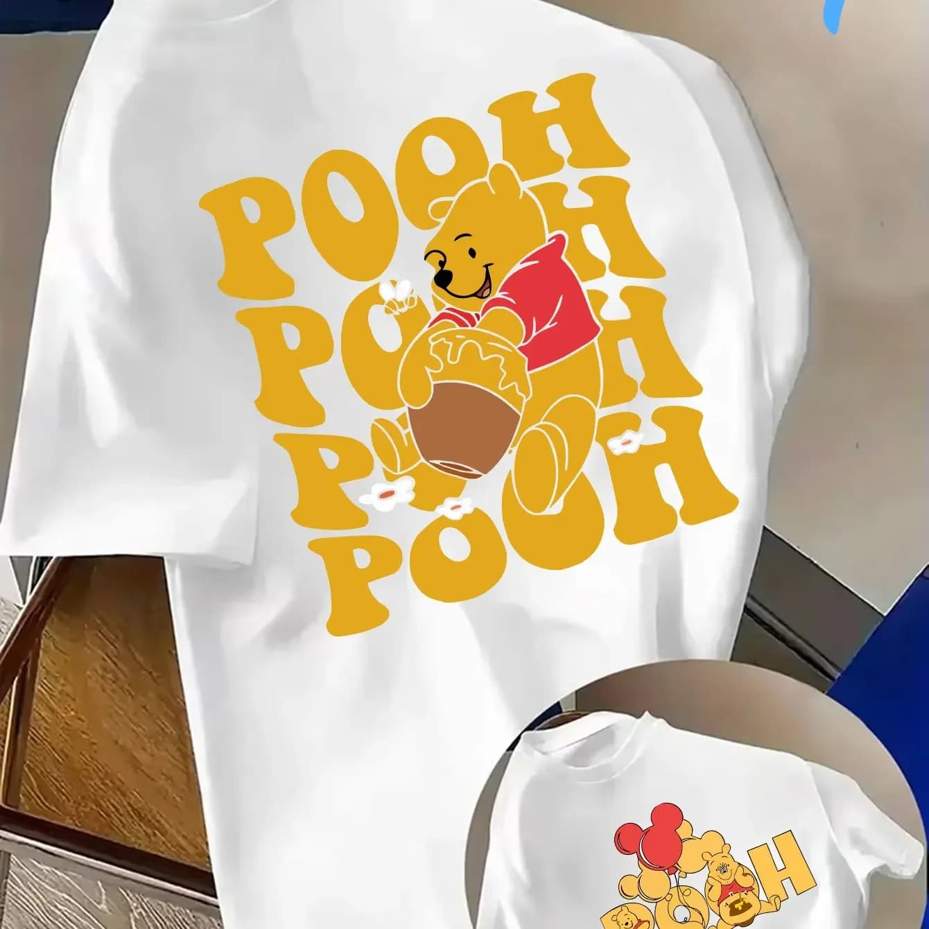 T-shirt ufficiale DISNEY Winnie the Pooh da uomo - Stampa con vasetto di miele sul davanti e sul retro, adatta per l'abbigliamento casual