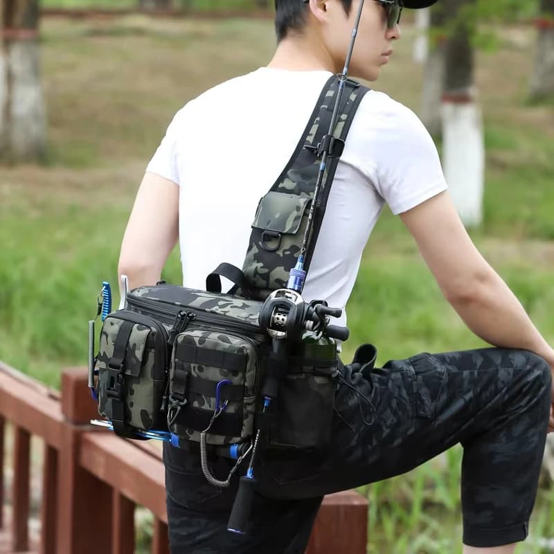 Outdoor Sports Men Chest Bag Multifunctionnal Comfortable Breathable Fishing Rod Crossbody Bag Camping Hiking tools Storage Bag