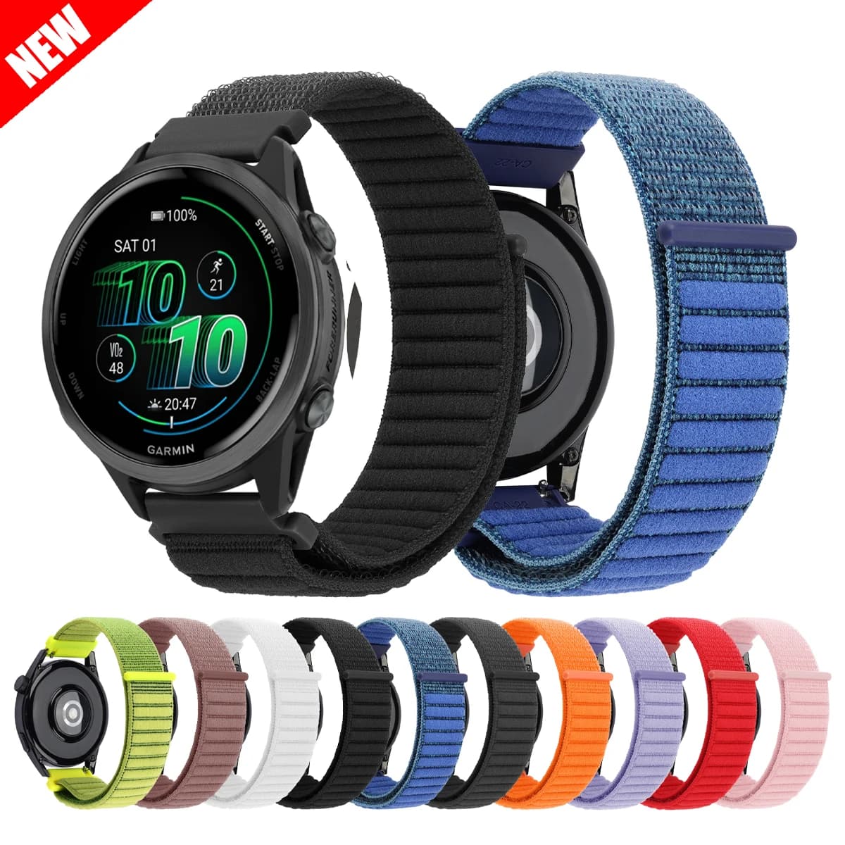 Nylon loop Band For Garmin Vivoactive 6 5 3/Forerunner 570 165 265 255 245 Sport Bracelet Venu 3 2 SQ Strap 22mm 20mm Watchbands