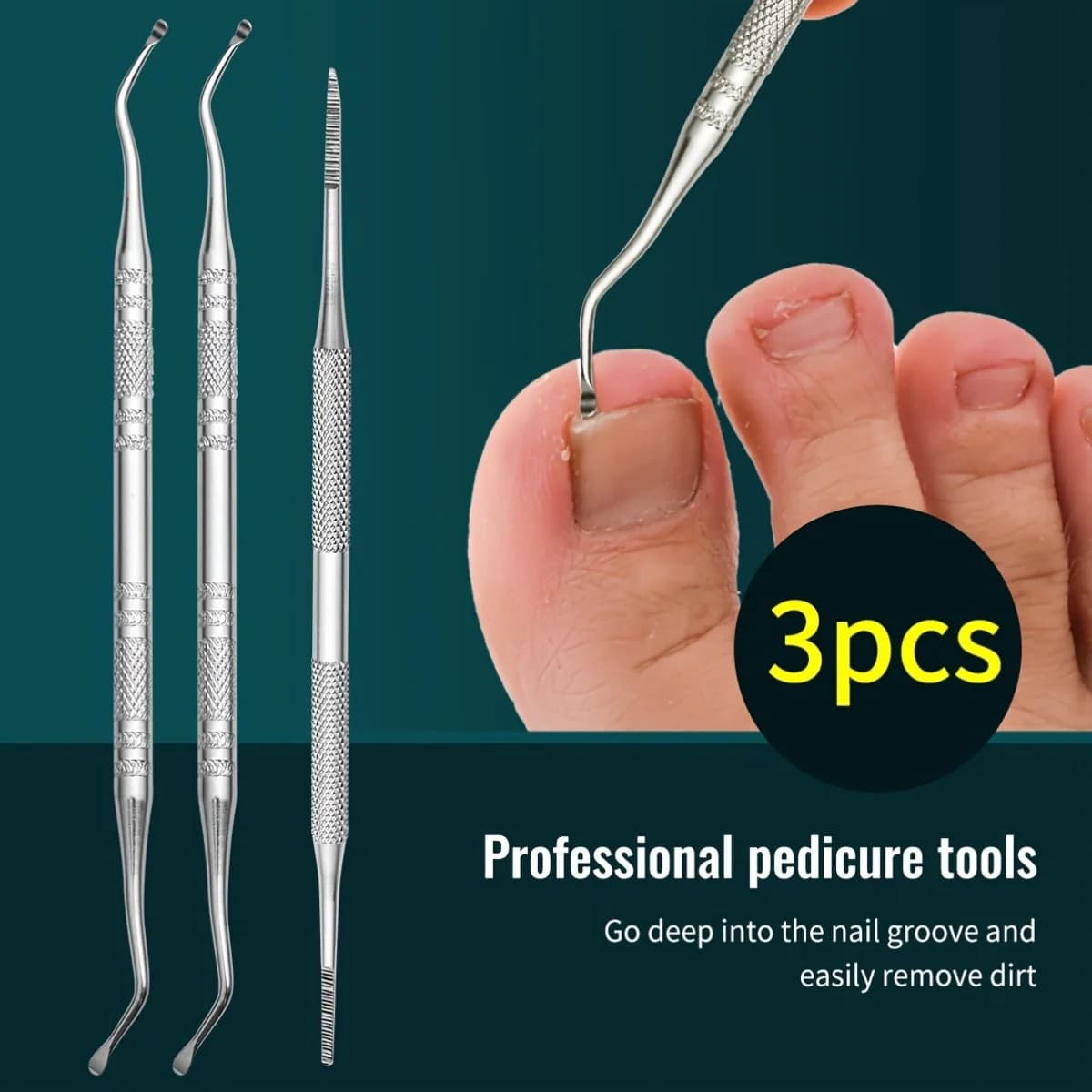 1 pezzo/2 pezzi/3 pezzi Strumenti professionali per pedicure: detergente per scanalature per unghie, lima per unghie e sollevatore per unghie dei piedi - Design antiscivolo per unghie sicure C
