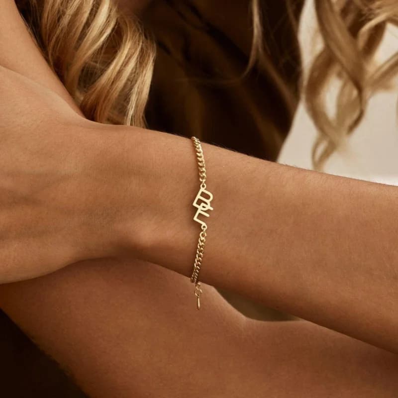 Custom Initial Letter Bracelet for Women,304L Stainless Steel Cuban Chain Personalized Name Bracelet Customized Jewelry Gift