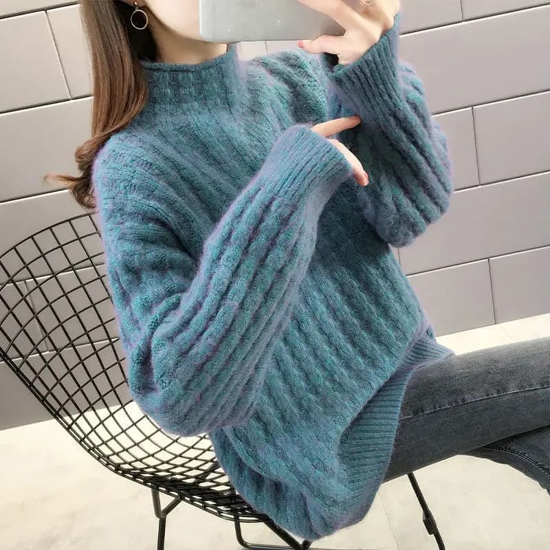 Net Red New Pull Femme Autunno Inverno Donna Capispalla allentato Collo alto Tinta unita Maglione a maniche lunghe Addensare Pullover caldi Top