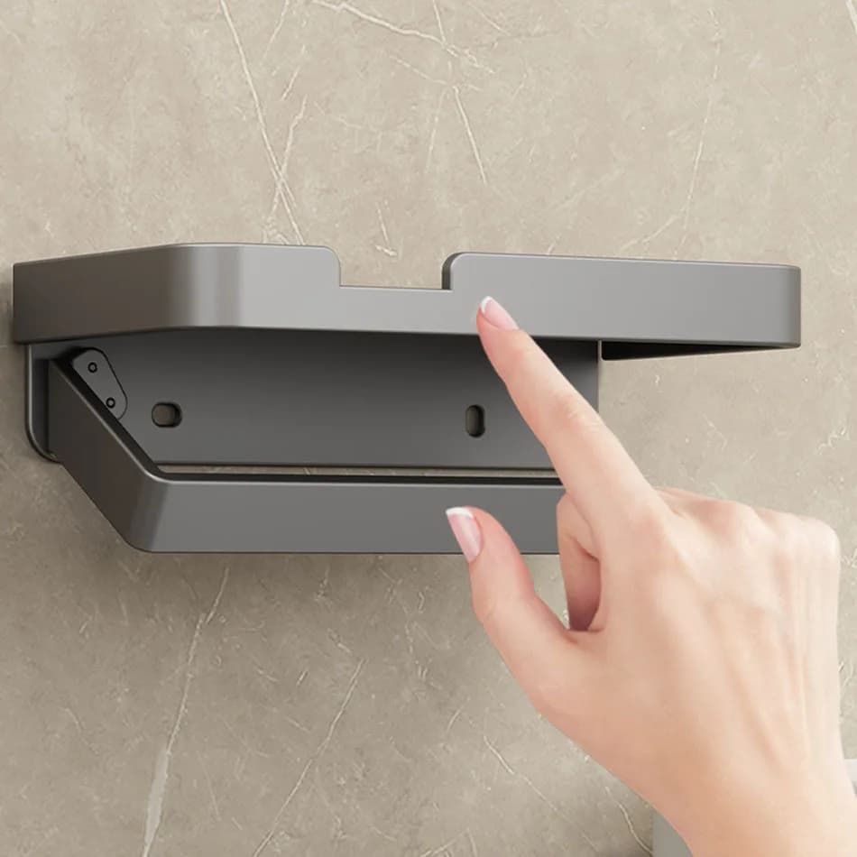 Portarotolo Grigio con Mensola, in Alluminio Nero, da Parete, per Cucina, Bagno, Porta Carta Igienica e Asciugamani, Supporto per Rotoli di Carta