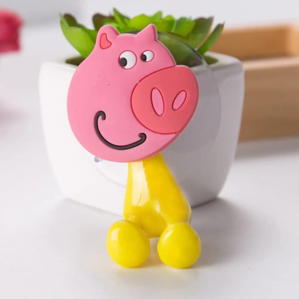 Set di 4 Portaspazzolini Creativi a Forma di Animali con Ventosa, Accessori per Bagno in PVC per Specchio, Vetro, Piastrelle, Frigorifero
