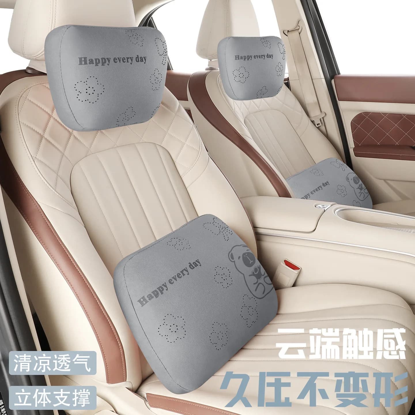 Cuscino Universale per Poggiatesta e Supporto Lombare Auto con Stampa Panda Cartoon, Comfort Peloso Cloud-Sense per Collo e Schiena