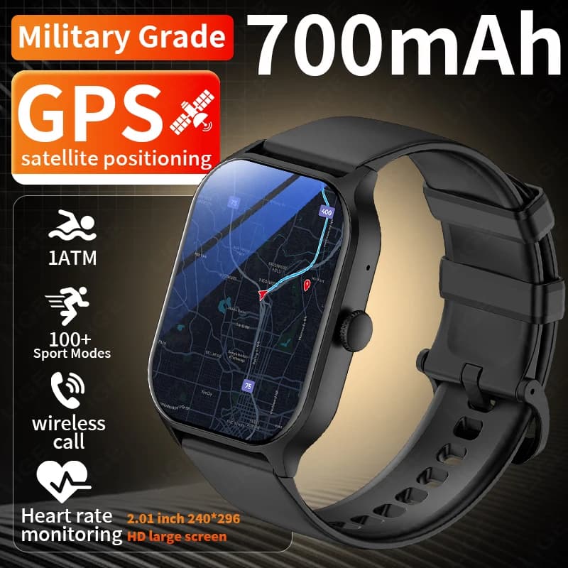 LIGE Smartwatch with GPS, 700mAh Battery, 2,01 Inch HD Display, Sleep and Health Monitoring, 1ATM Waterproof, for Men and Women, New