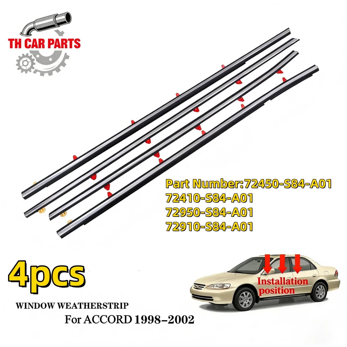 Car Window Weatherstrip For 98-02 Honda Accord Car Window Moulding Trim 72450-S84-A01 72410-S84-A01 72950-S84-A01 72910-S84-A01