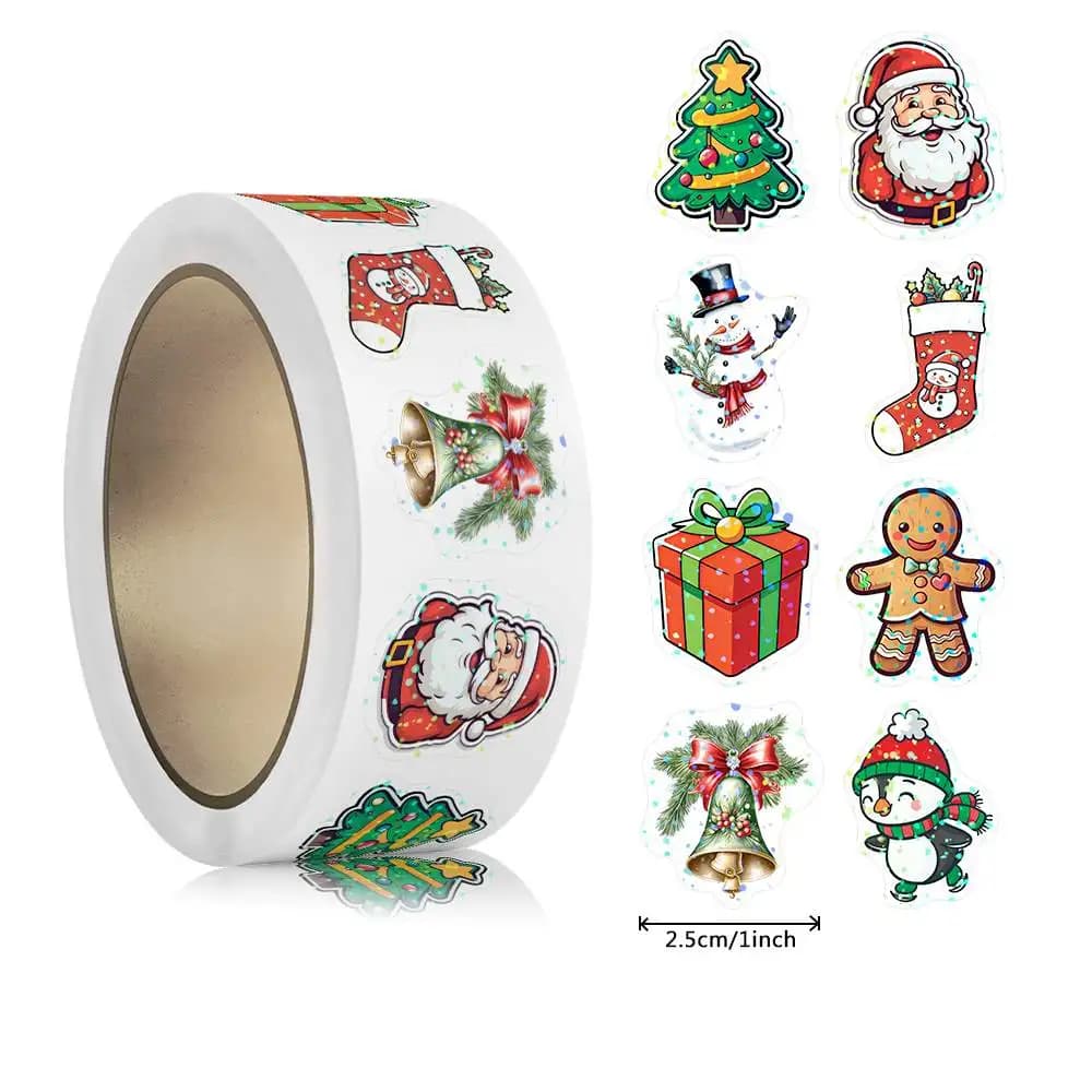 500 Christmas stickers for laser cartoons, adhesive labels for Christmas gift packs, reward stickers, album stationery, 1"