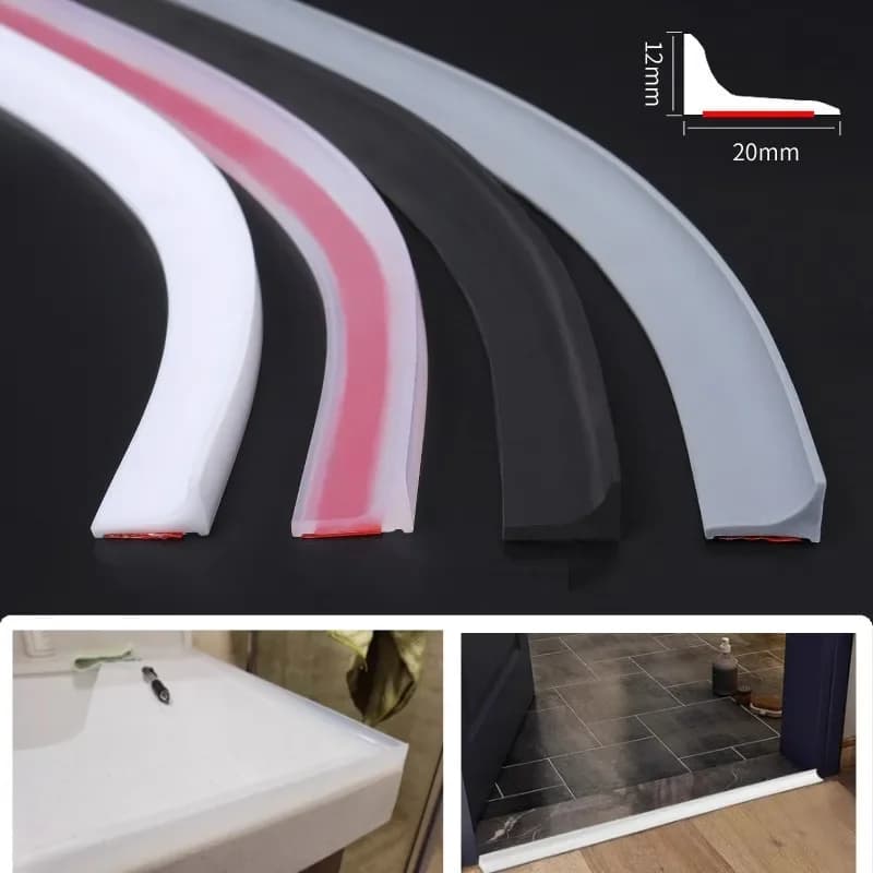 Striscia Autoadesiva in Silicone per Blocco Acqua, Barriera Flessibile per Bagno, Guarnizione per Fondo Porta, Barriera per Doccia